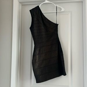 Express One Shoulder Fitted Mini Dress Size XS Gold/Black/Brown